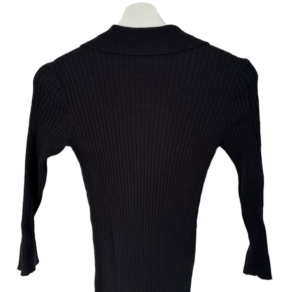 DYNAMITE BLACK RIBBED MAXI DRESS WITH V-NECK, COLLAR & SIDE SLIT | SIZE SMALL - Picture 12 of 15